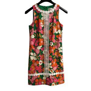 Eliza J Dress Womens 2 Bold Floral Lace Trim Sheath Retro 70s Groovy Brady Bunch
